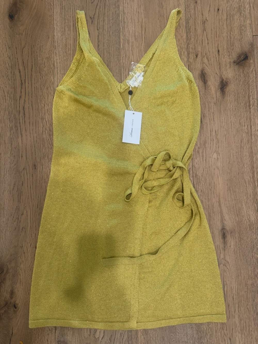 Lovers + Friends Knit Wrap Mini Dress metallic mustard small  $265 - Picture 6 of 11